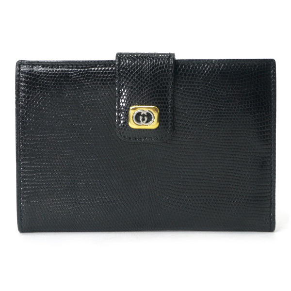 OLD Gucci 　高級リザードがま口ミドル財布（黒）