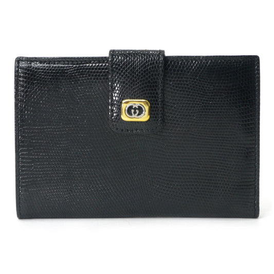 OLD Gucci 　高級リザードがま口ミドル財布（黒）