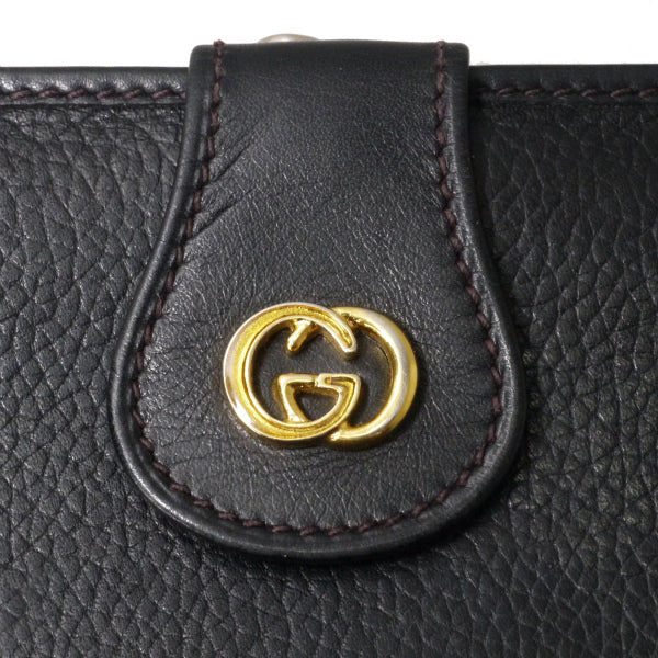 OLD Gucci 　シボレザーがま口ミドル財布（黒）