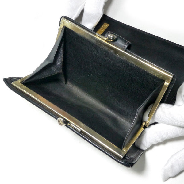 OLD Gucci 　シボレザーがま口ミドル財布（黒）