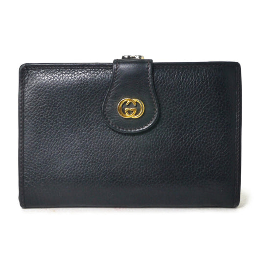 OLD Gucci 　シボレザーがま口ミドル財布（黒）