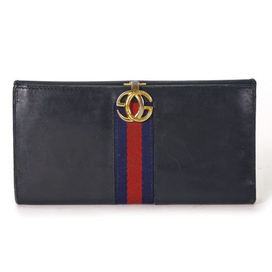 OLD Gucci　GG留め具シェリー長財布（濃紺）