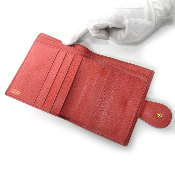 OLD Gucci  ＜訳あり＞金ボタン型押しWホック折財布（朱色）