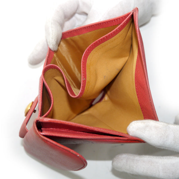 OLD Gucci  ＜訳あり＞金ボタン型押しWホック折財布（朱色）