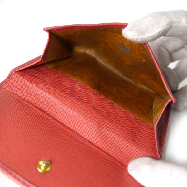 OLD Gucci  ＜訳あり＞金ボタン型押しWホック折財布（朱色）