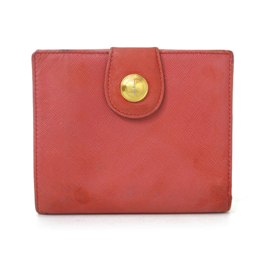 OLD Gucci  ＜訳あり＞金ボタン型押しWホック折財布（朱色）
