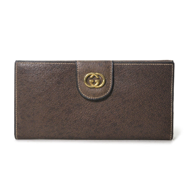 OLD Gucci　デットストック！ピグスキンGG留め具 長財布（茶/箱付き）