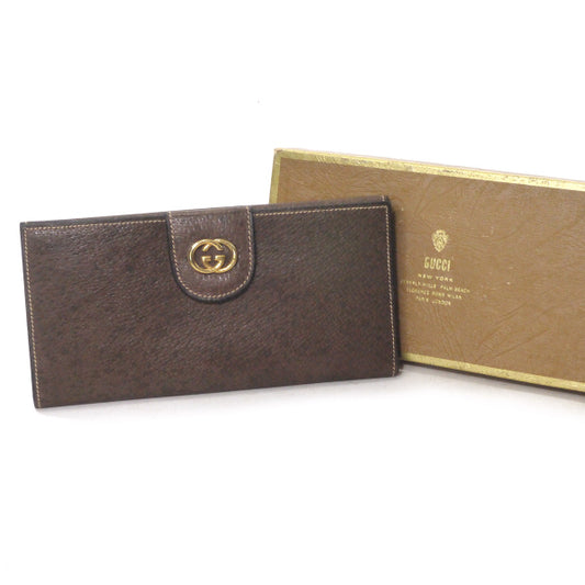 OLD Gucci　デットストック！ピグスキンGG留め具 長財布（茶/箱付き）