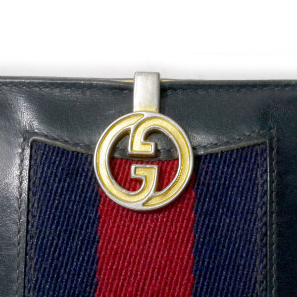 OLD Gucci 総革シェリーGG留め具デュアルトーン長財布（濃紺×赤）