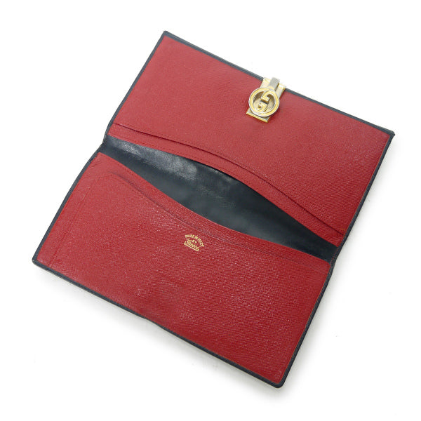 OLD Gucci 総革シェリーGG留め具デュアルトーン長財布（濃紺×赤）