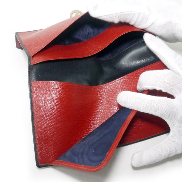 OLD Gucci 総革シェリーGG留め具デュアルトーン長財布（濃紺×赤）