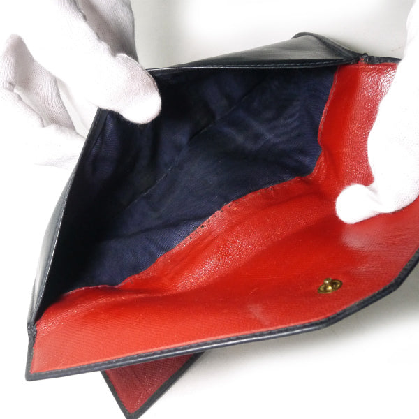 OLD Gucci 総革シェリーGG留め具デュアルトーン長財布（濃紺×赤）