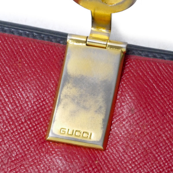 OLD Gucci 総革シェリーGG留め具デュアルトーン長財布（濃紺×赤）