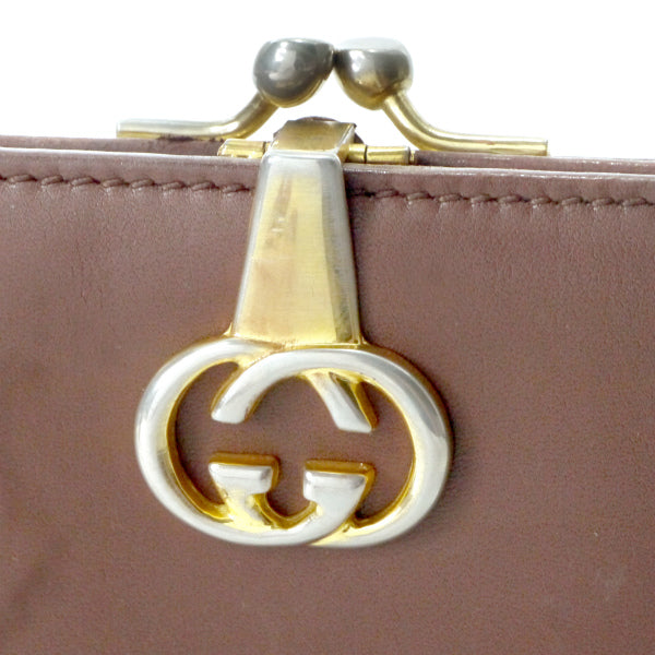 OLD Gucci　総革GG金具がま口折り財布（茶）