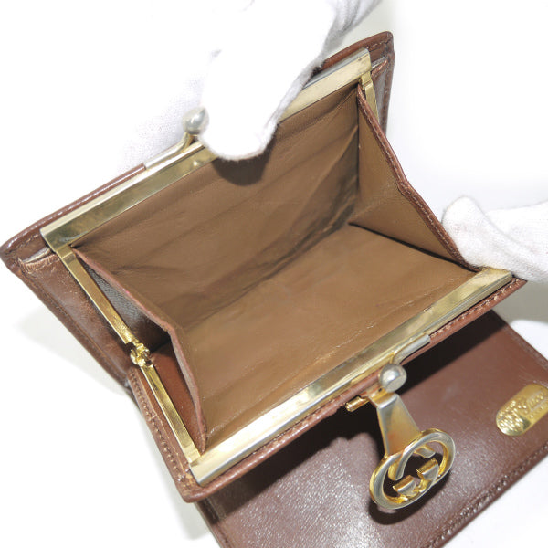 OLD Gucci　総革GG金具がま口折り財布（茶）
