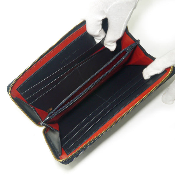 OLD Gucci　総革Gロゴ ラウンドジップ長財布（黒×赤）