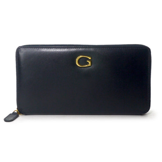 OLD Gucci　総革Gロゴ ラウンドジップ長財布（黒×赤）