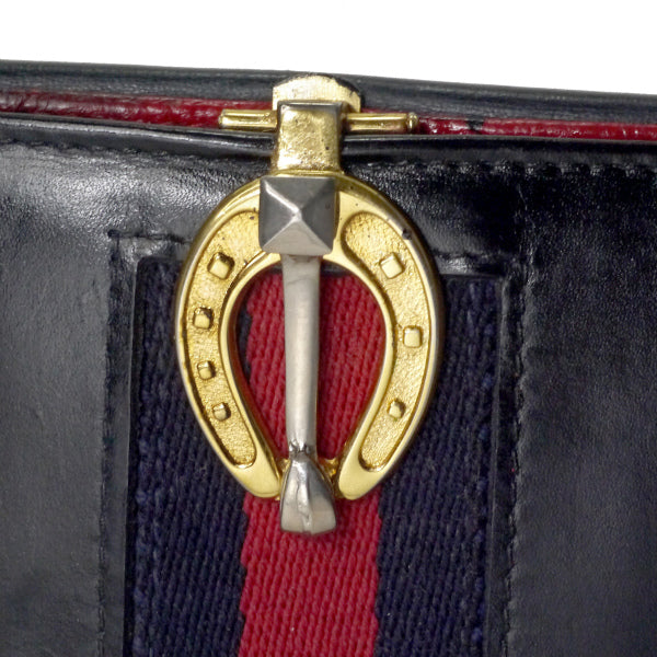 OLD Gucci 総革ホースシュー留め具デュアルトーン長財布（濃紺）