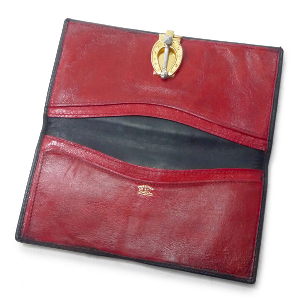 OLD Gucci 総革ホースシュー留め具デュアルトーン長財布（濃紺）