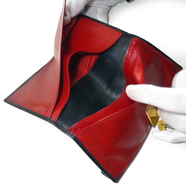 OLD Gucci 総革ホースシュー留め具デュアルトーン長財布（濃紺）