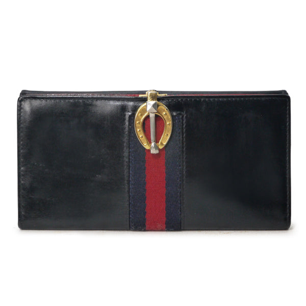 OLD Gucci 総革ホースシュー留め具デュアルトーン長財布（濃紺）