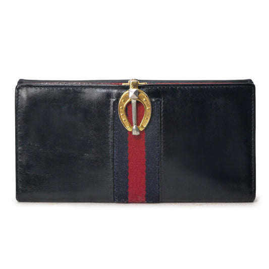OLD Gucci 総革ホースシュー留め具デュアルトーン長財布（濃紺）