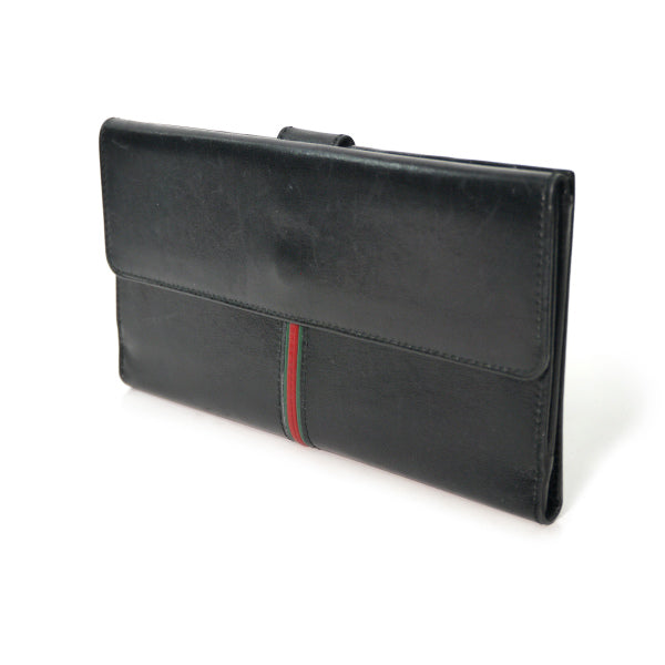 OLD Gucci　総革パイピングシェリー長財布（黒）