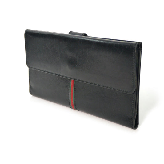 OLD Gucci　総革パイピングシェリー長財布（黒）