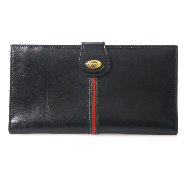 OLD Gucci　総革パイピングシェリー長財布（黒）