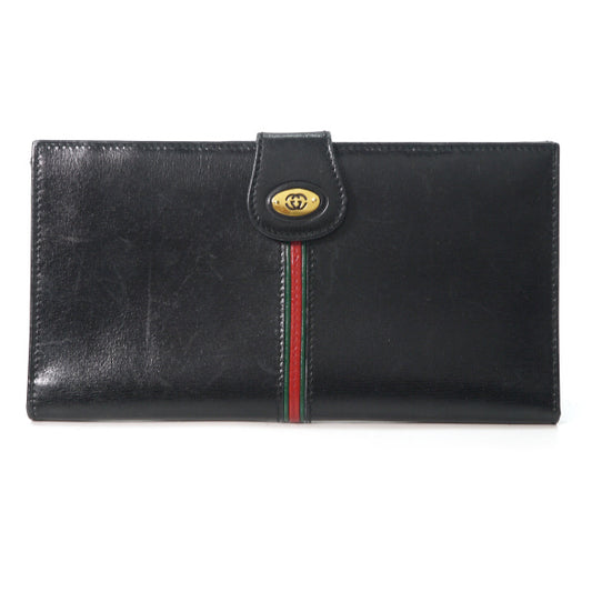 OLD Gucci　総革パイピングシェリー長財布（黒）