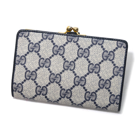 OLD Gucci　GG柄がま口折り財布（青）