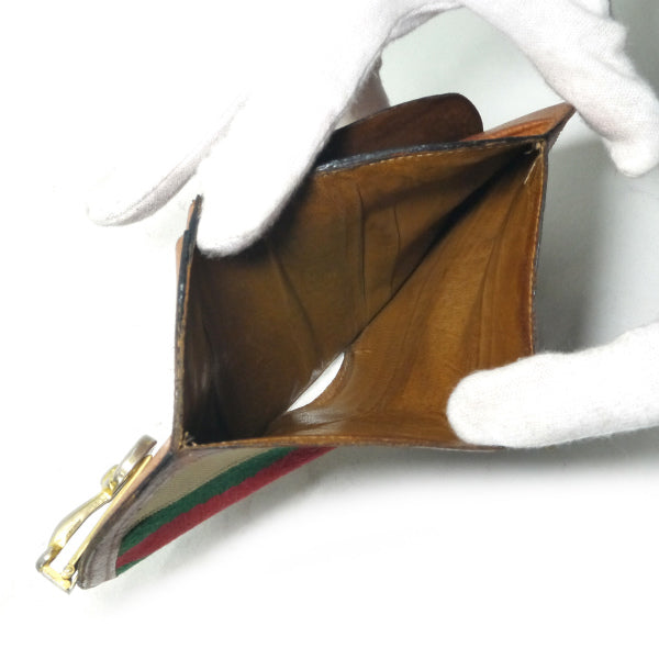 OLD Gucci シェリー×ビット留め具ラウンド折財布（ベージュ