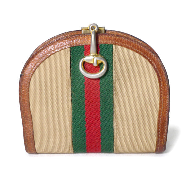 OLD Gucci  シェリー×ビット留め具ラウンド折財布（ベージュ）
