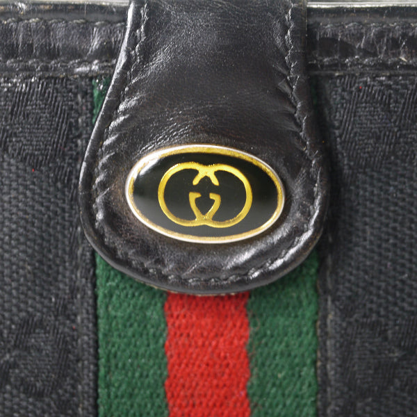 OLD Gucci アクセコGG柄シェリー折財布（黒・ジャガード）