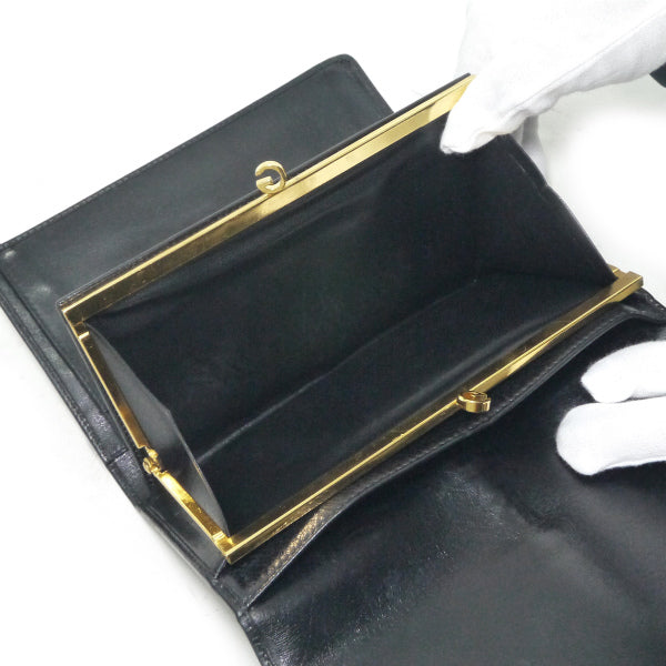 OLD Gucci　ビット金具がま口レザー長財布（黒）