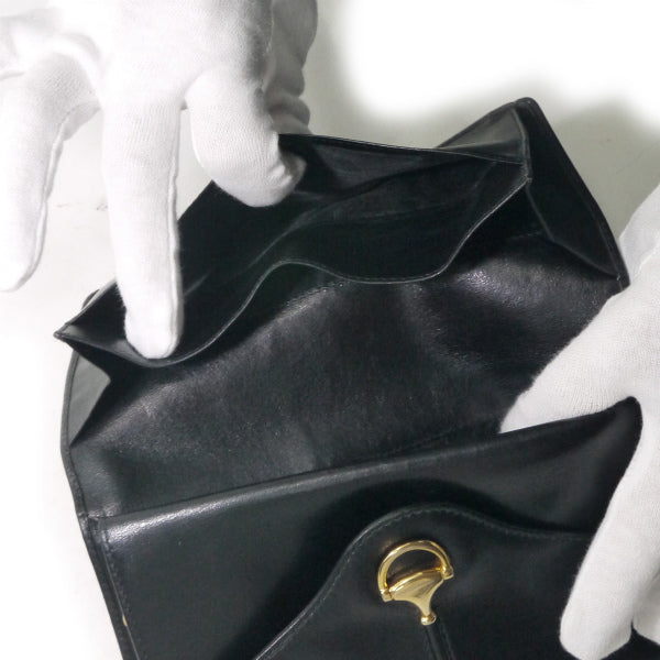 OLD Gucci　ビット金具がま口レザー長財布（黒）