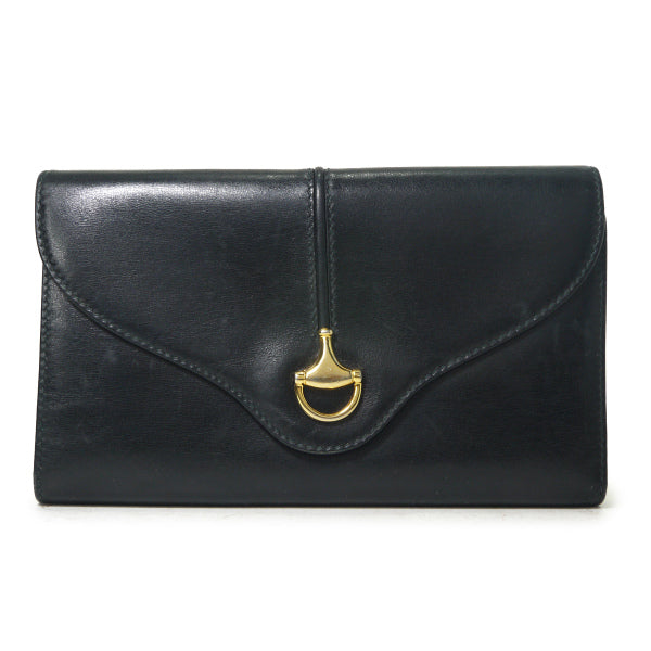 OLD Gucci　ビット金具がま口レザー長財布（黒）