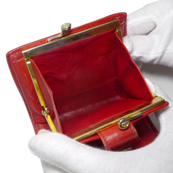 オールドグッチ　GG金具がま口レザー折財布（赤）