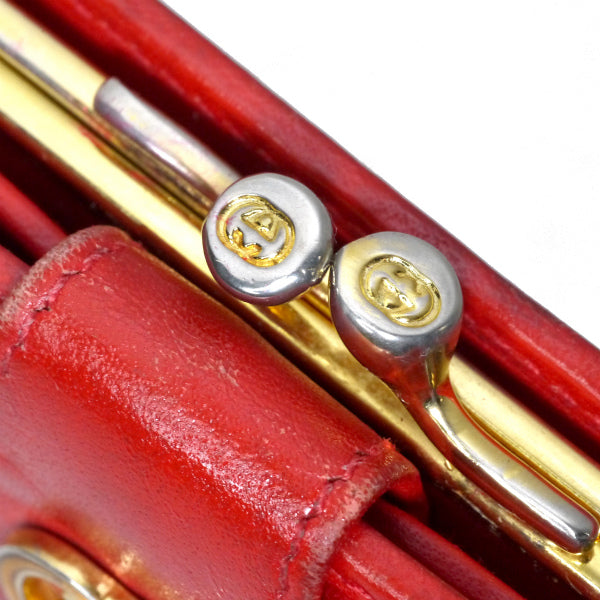 オールドグッチ　GG金具がま口レザー折財布（赤）