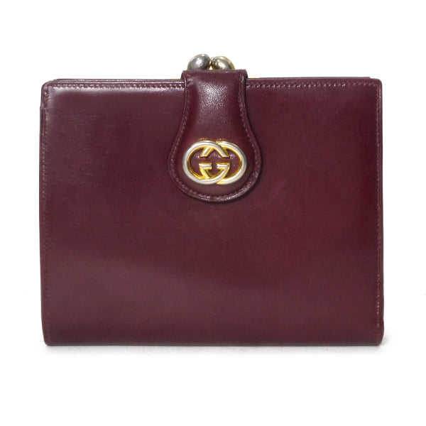 OLD Gucci　GG金具がま口レザー折財布（ボルドー）