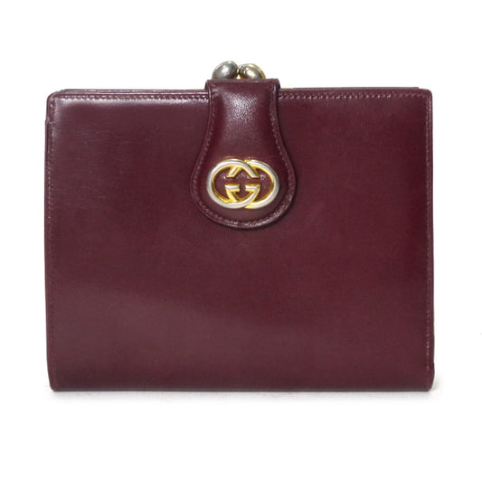 OLD Gucci　GG金具がま口レザー折財布（ボルドー）