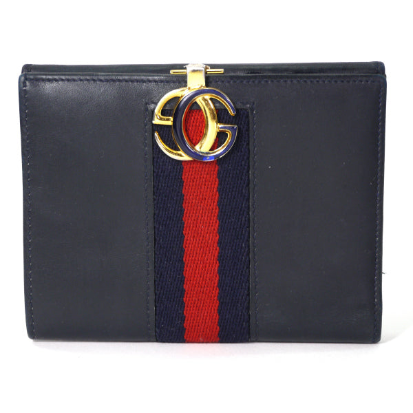 OLD Gucci　総革シェリー折り財布（濃紺）