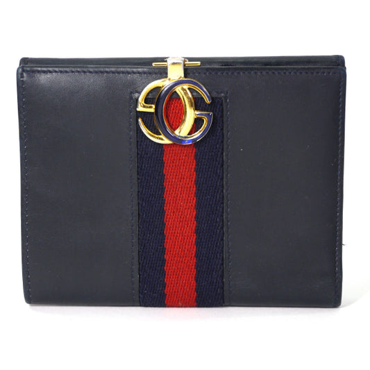 OLD Gucci　総革シェリー折り財布（濃紺）