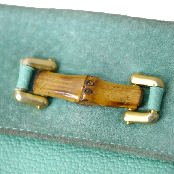 OLD Gucci　レア!!異素材MIXバンブー折財布（水色）