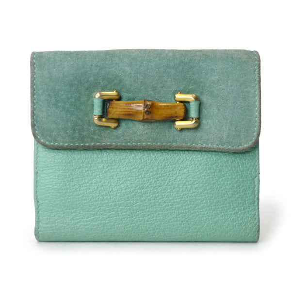 OLD Gucci　レア!!異素材MIXバンブー折財布（水色）