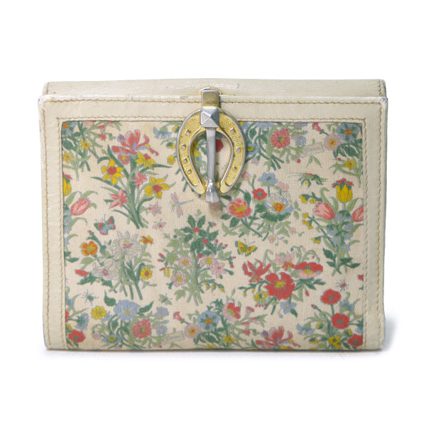 OLD Gucci　フローラ ホースシュー金具折財布（アイボリー）