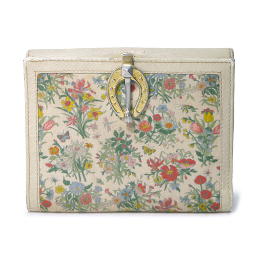 OLD Gucci　フローラ ホースシュー金具折財布（アイボリー）