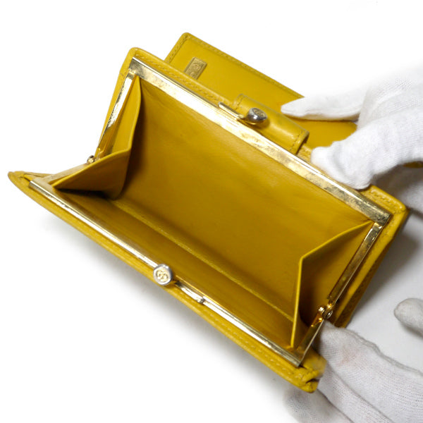 OLD Gucci　＜訳あり＞フローラがま口ミドル折財布（黄）