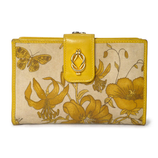 OLD Gucci　＜訳あり＞フローラがま口ミドル折財布（黄）