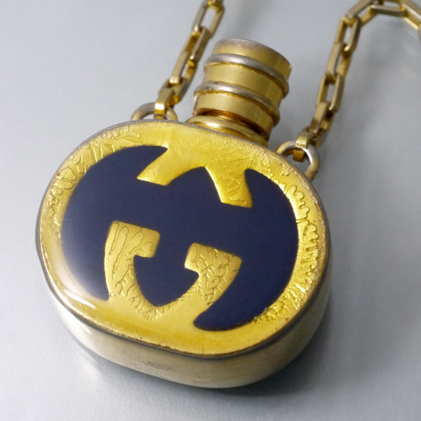 OLD Gucci　GGマーク香水ボトル ペンダント（青/ゴールド）